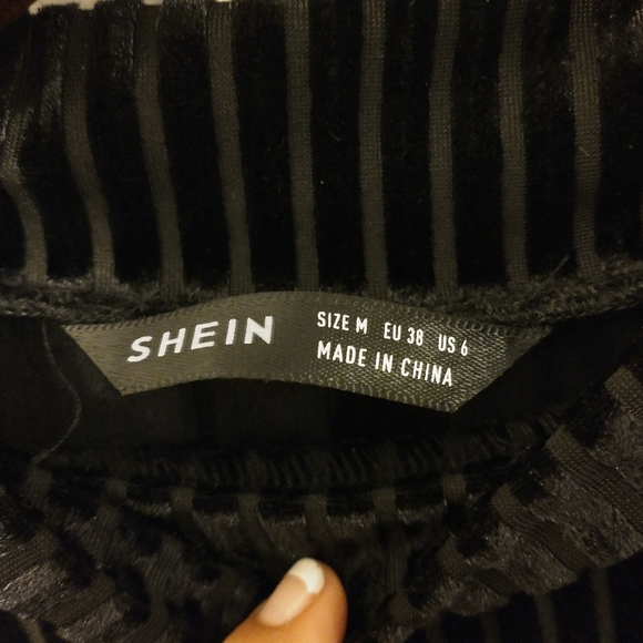 Mock Neck Top Puff Long Sleeve Rib Black Velvet M - Picture 12 of 12